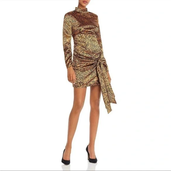 NWT Likely Womens Ruched Tie Front Animal Print Bodycon Dress Size 2 - Picture 1 of 2